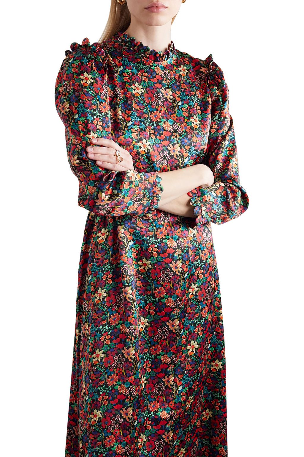HORROR VACUI Vestia scalloped floral-print silk-satin midi dress