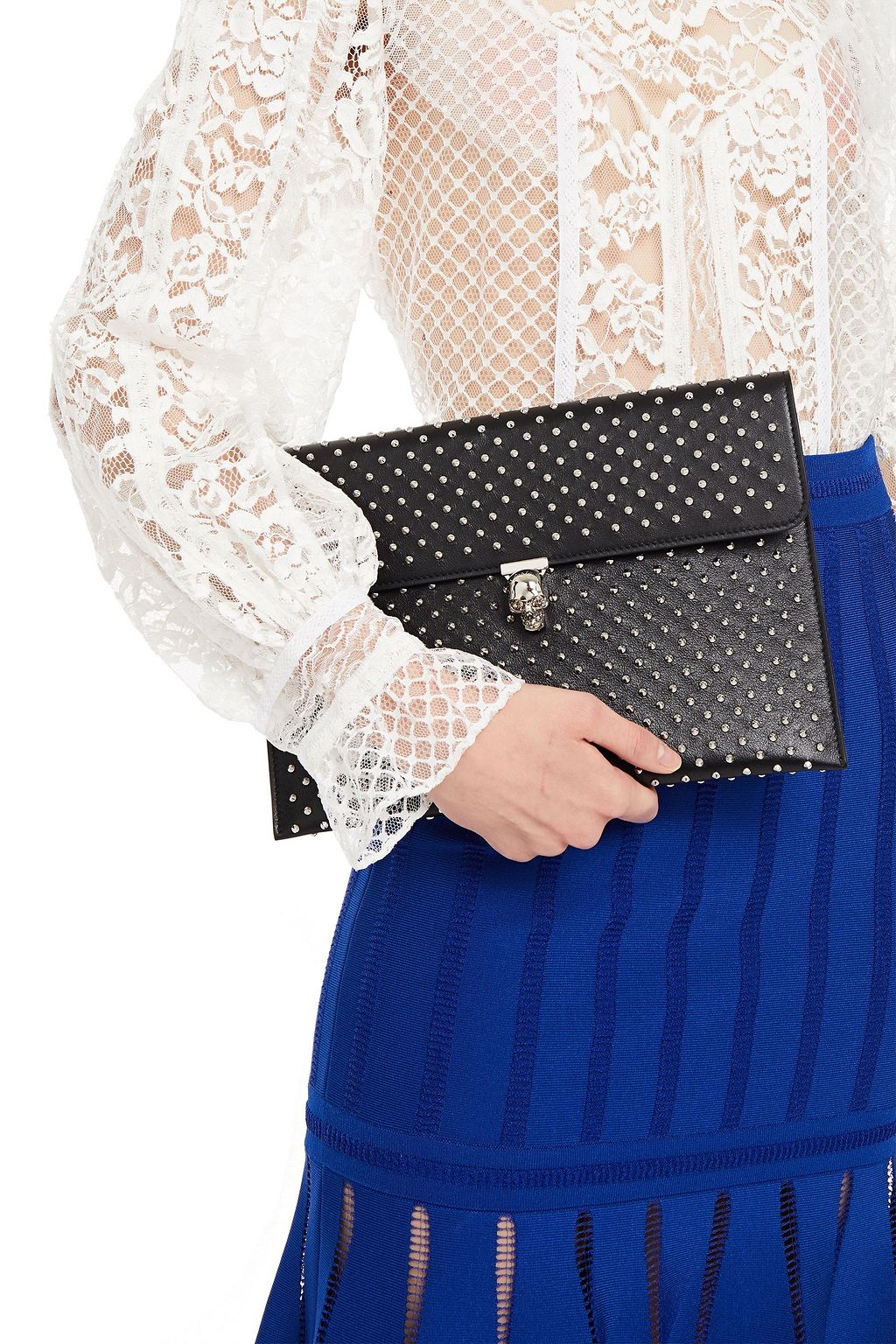 MCQUEEN Skull studded leather clutch