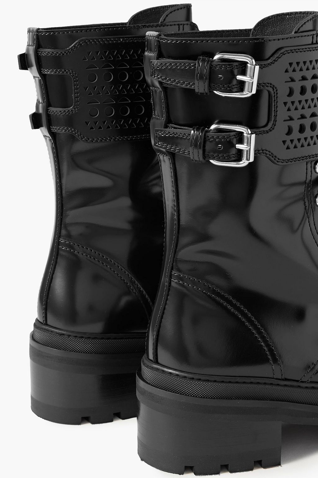 ALAÏA Laser-cut glossed-leather combat boots