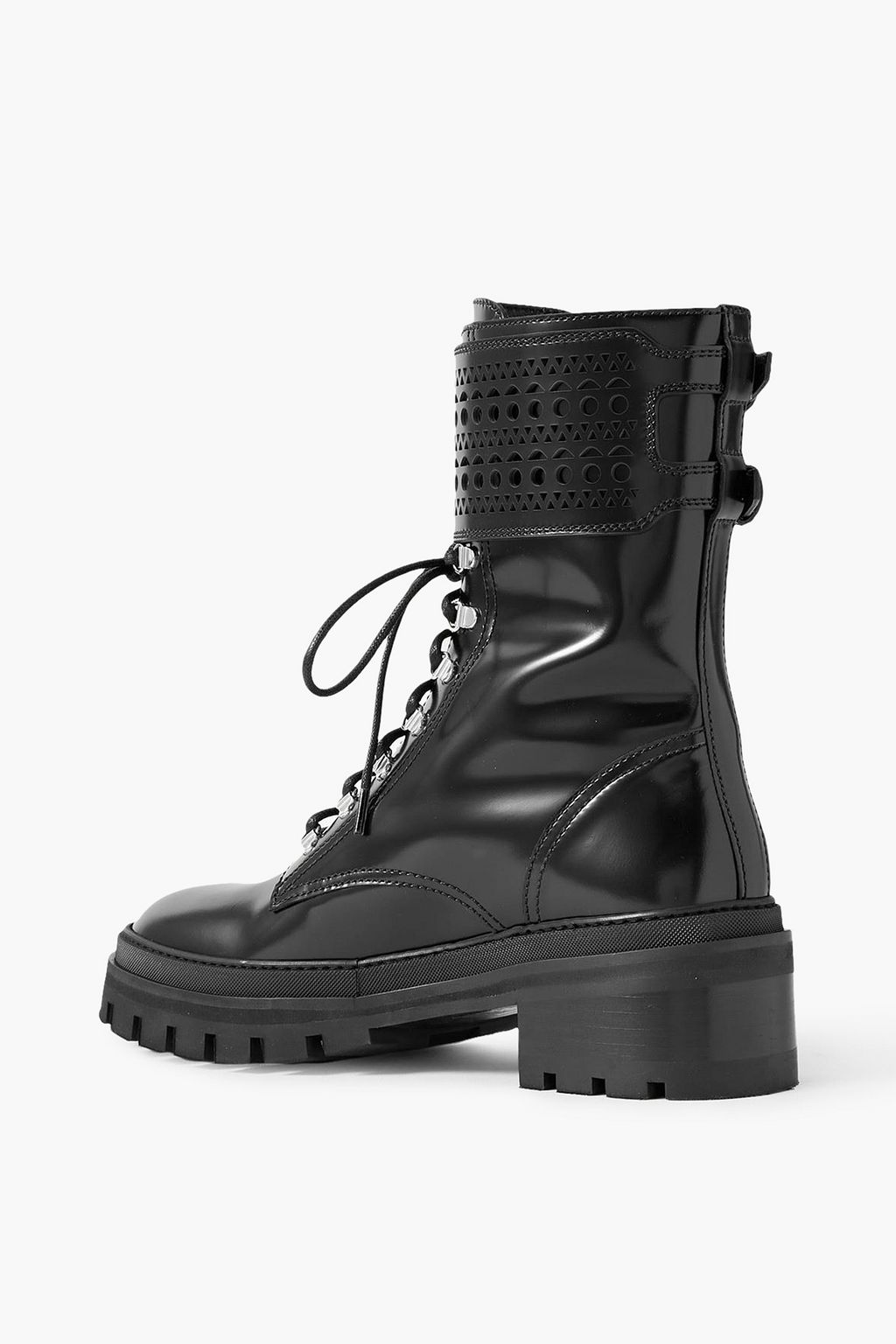 ALAÏA Laser-cut glossed-leather combat boots