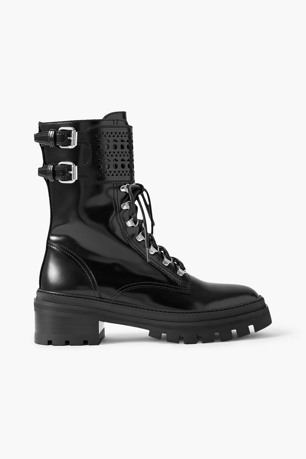 ALAÏA Laser-cut glossed-leather combat boots | THE OUTNET