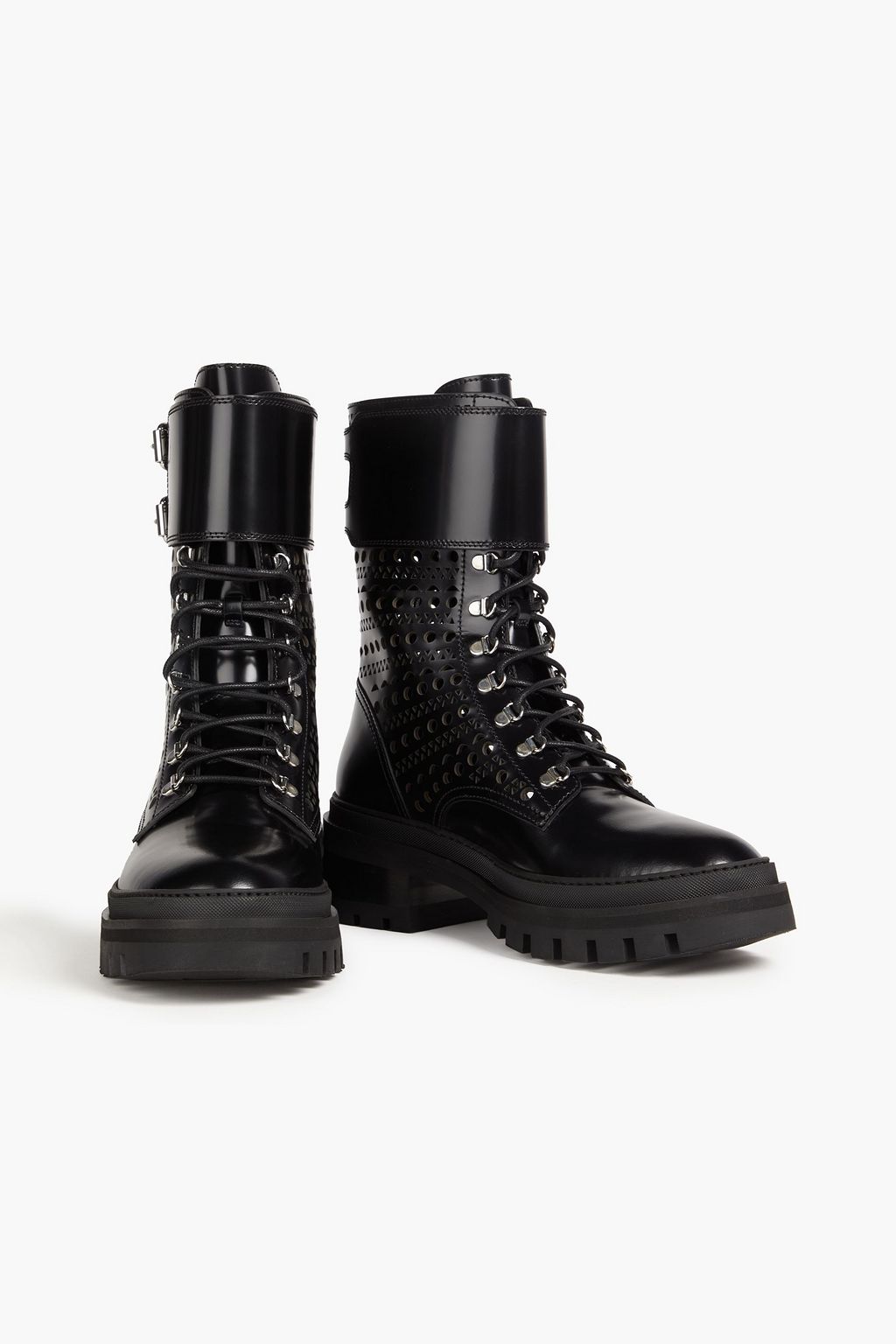 ALAÏA Laser-cut glossed-leather combat boots