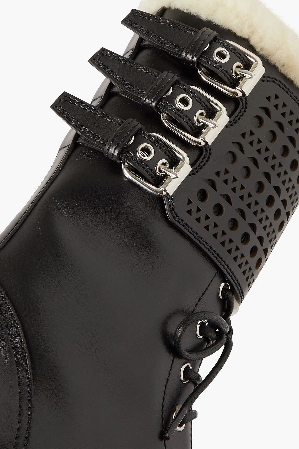 ALAÏA 50 shearling-lined laser-cut leather combat boots