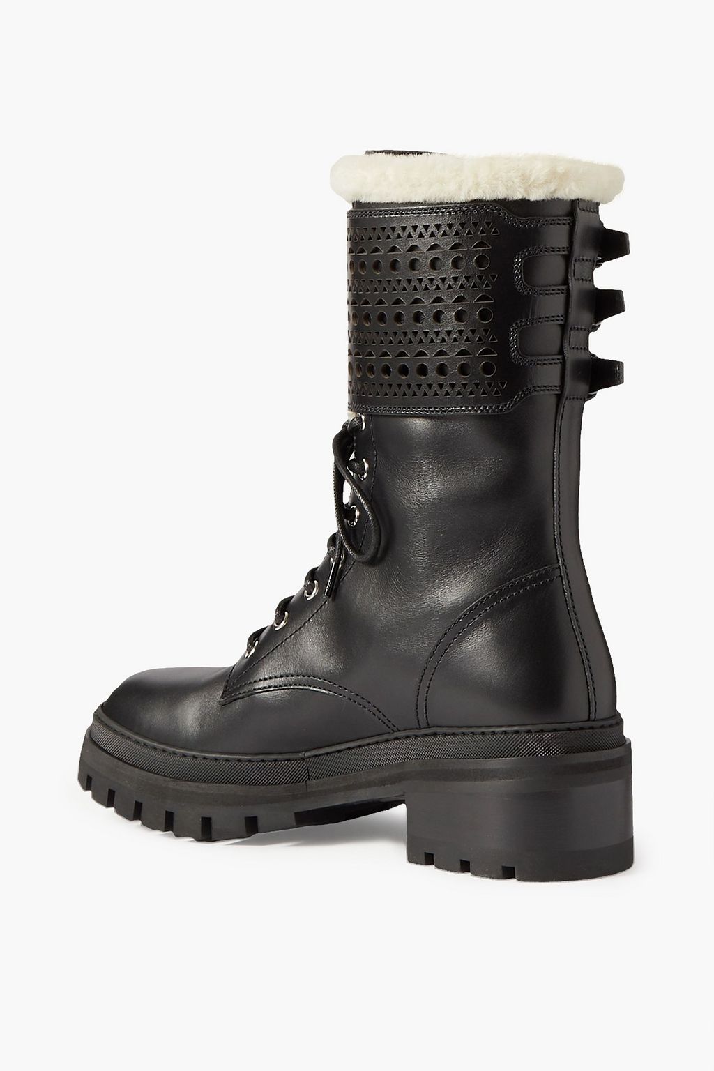 ALAÏA 50 shearling-lined laser-cut leather combat boots