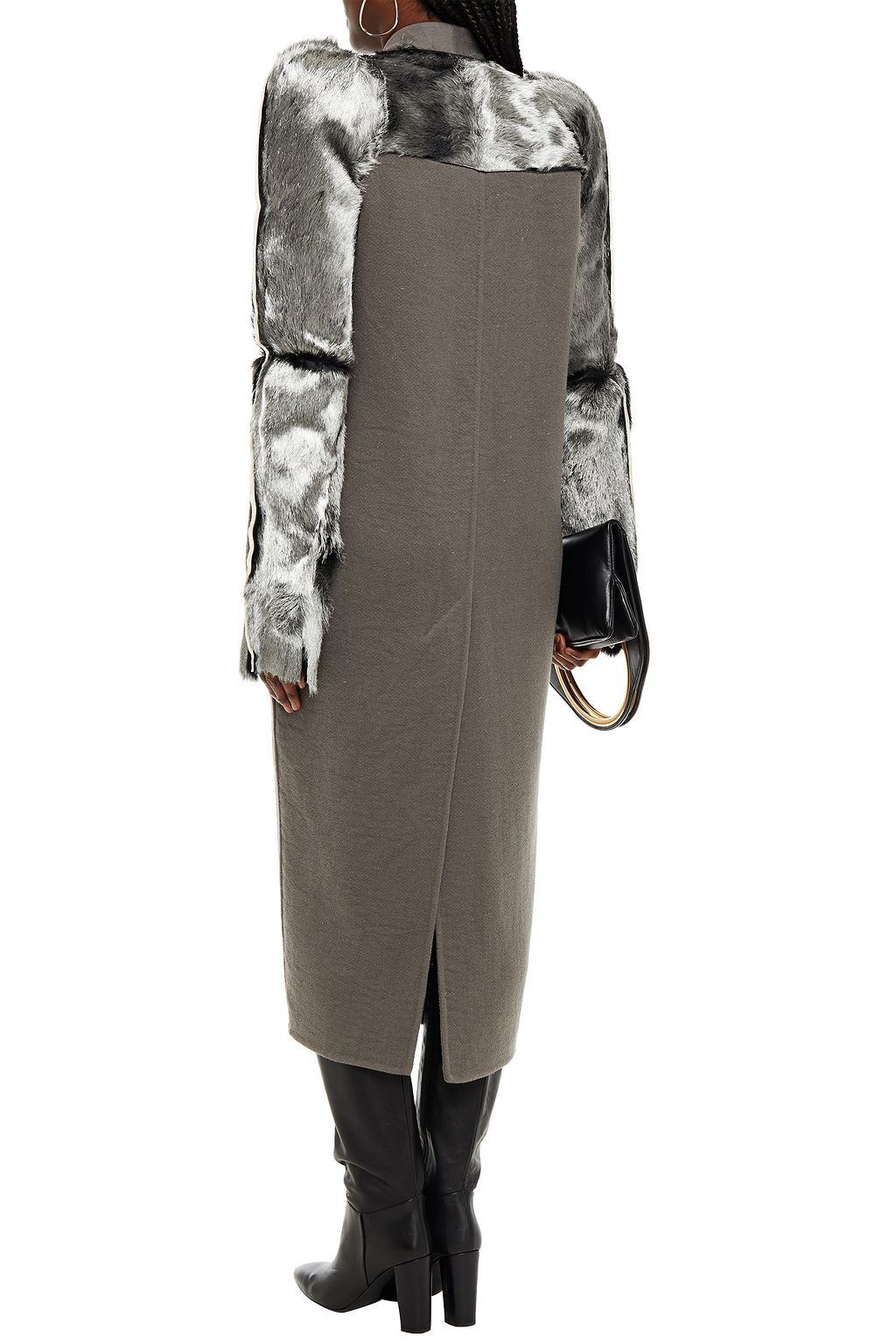 RICK OWENS Metallic shearling-paneled cashmere-felt coat
