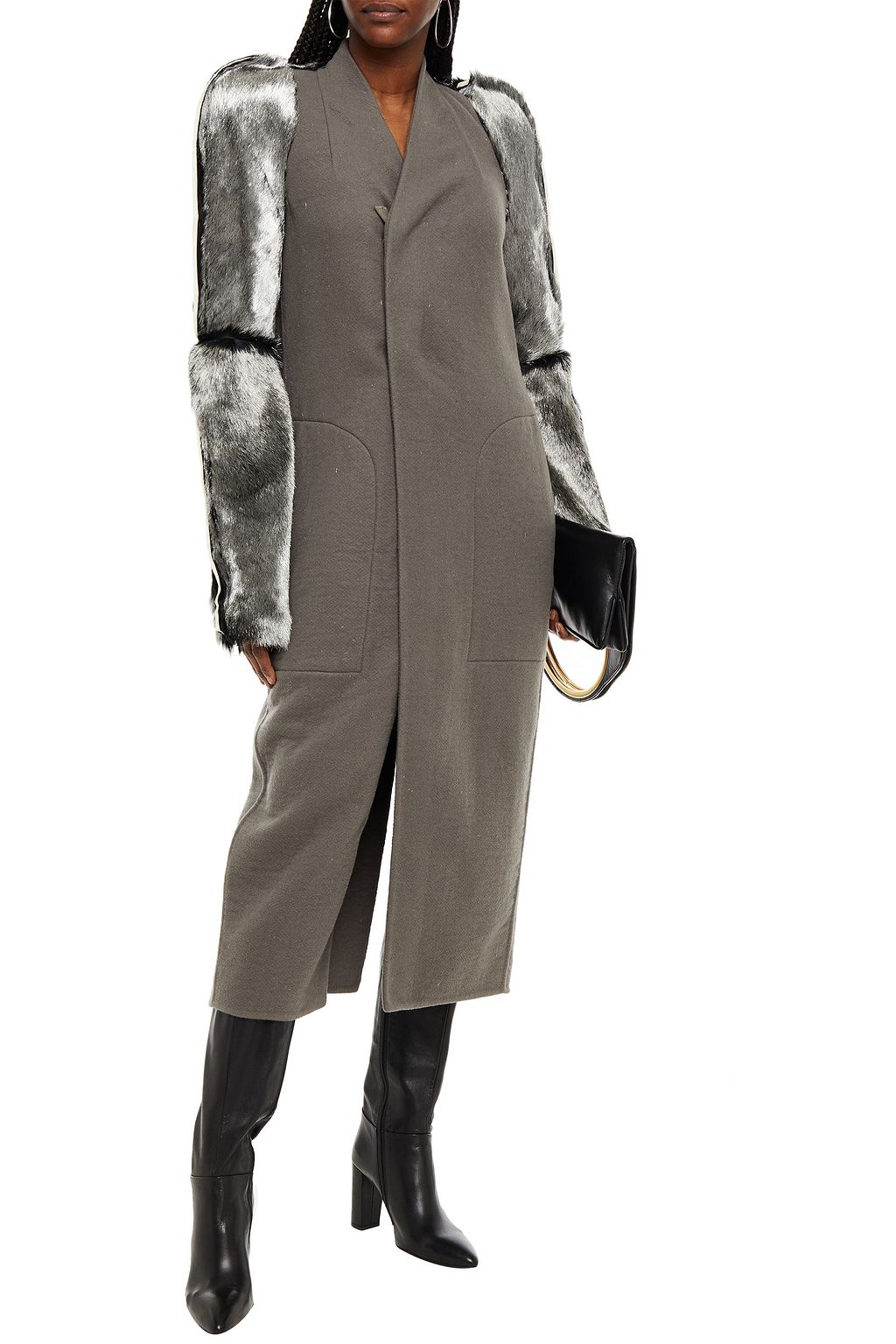 RICK OWENS Metallic shearling-paneled cashmere-felt coat