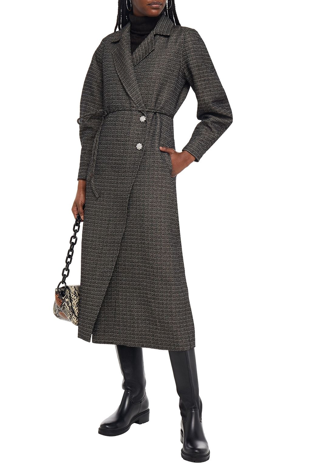GANNI Double-breasted metallic tweed coat