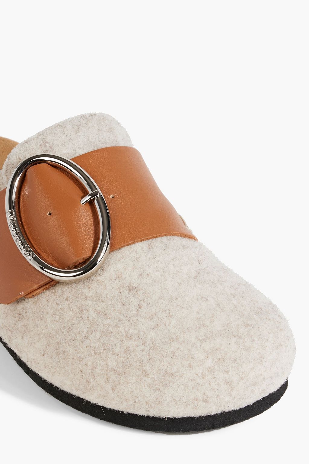 JW ANDERSON Buckled leather-trimmed brushed-felt slippers
