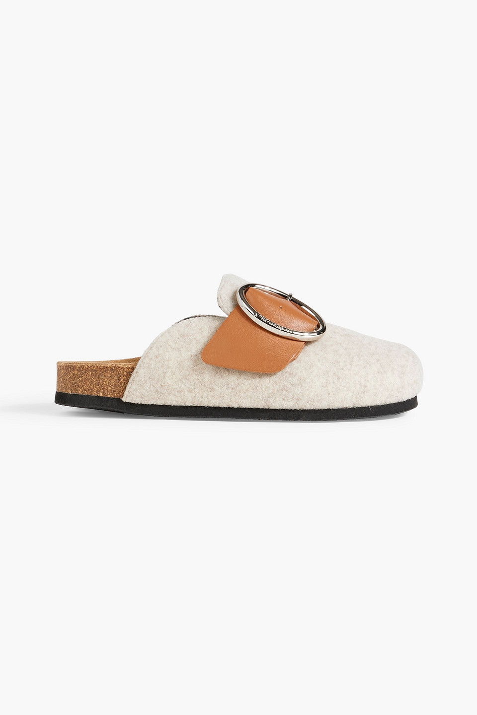 JW Anderson - Buckled leather-trimmed brushed-felt slippers - Neutral - EU 37