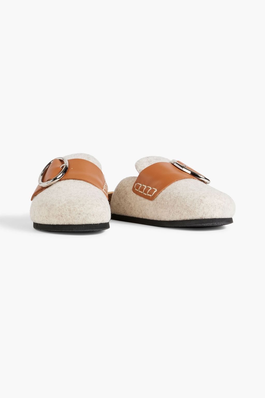 JW ANDERSON Buckled leather-trimmed brushed-felt slippers