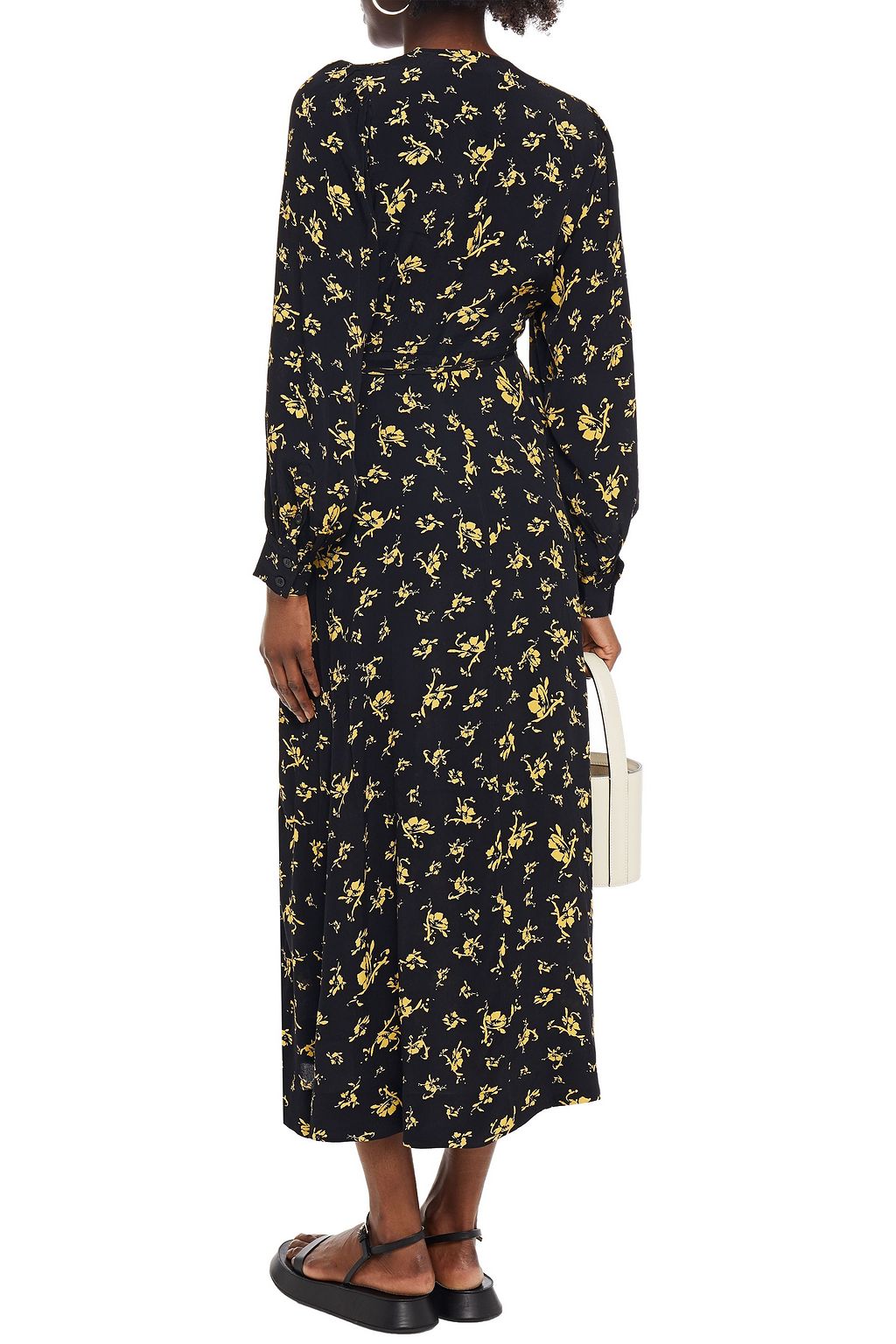 GANNI Tiger-print crepe midi wrap dress