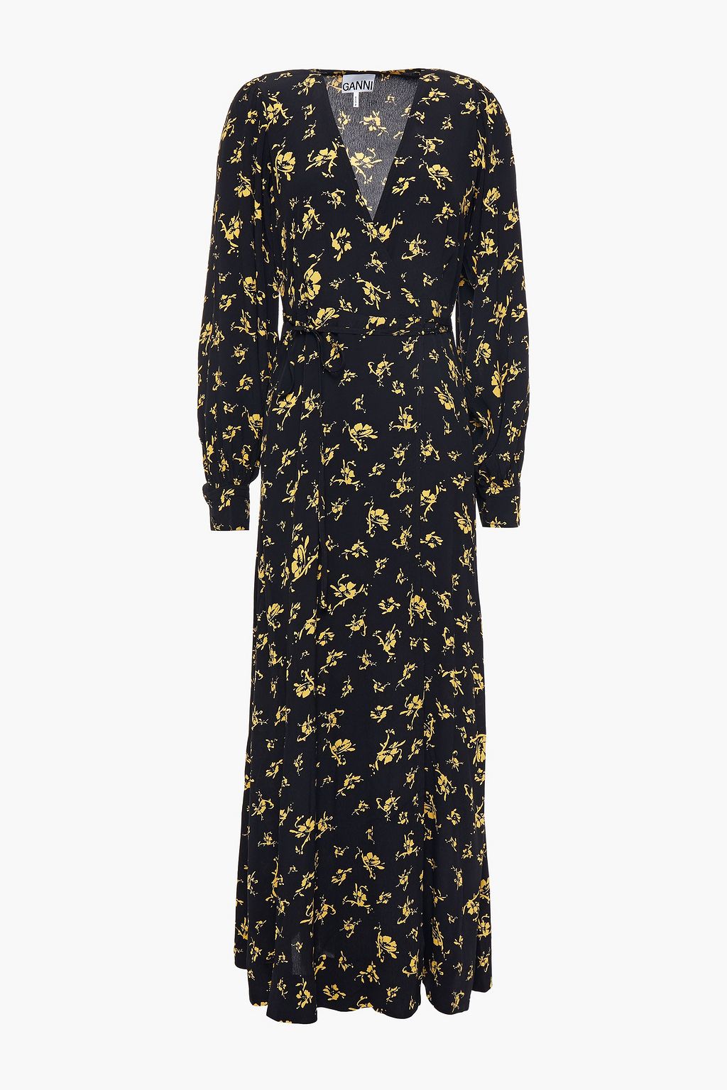 black floral midi wrap dress