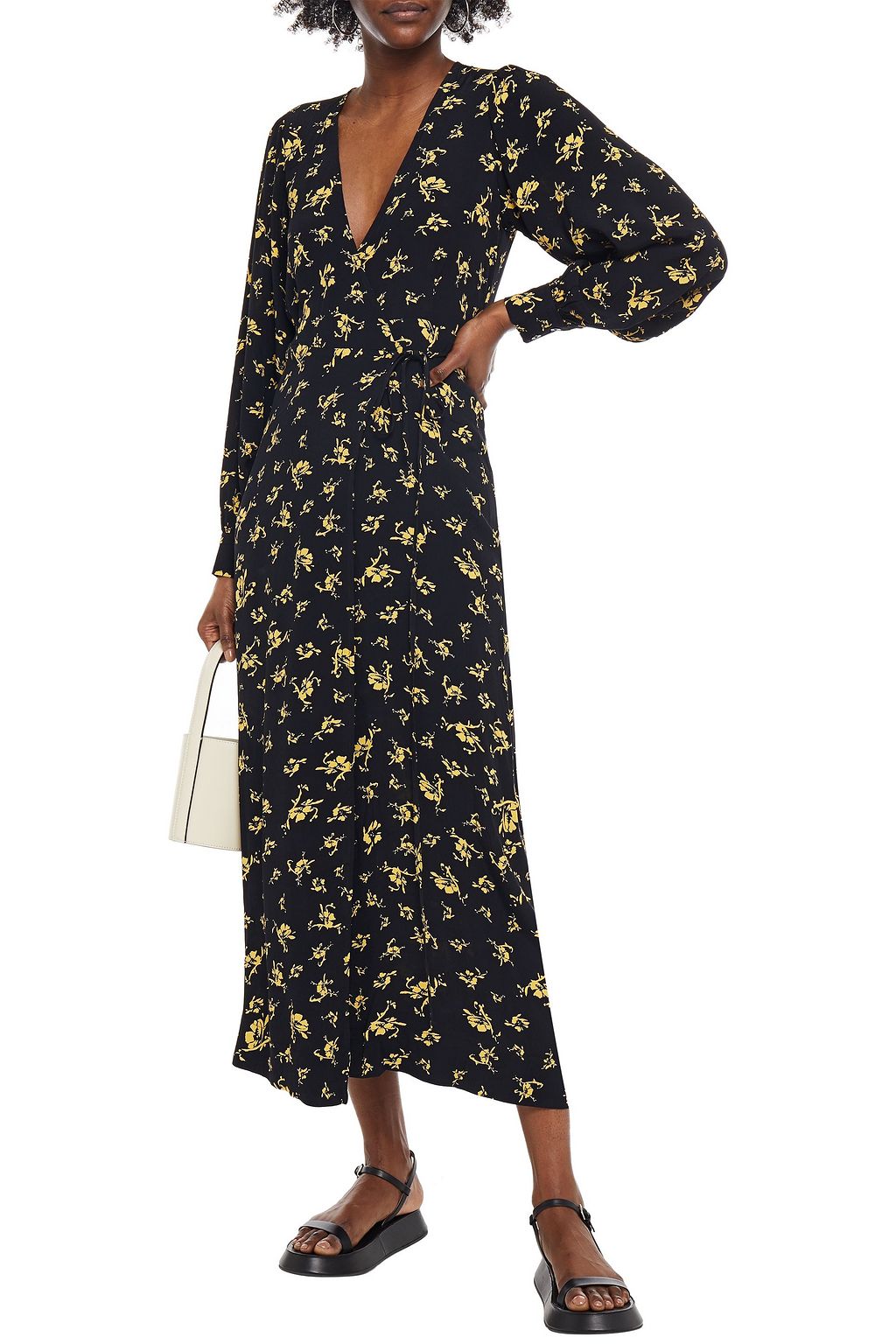GANNI Tiger-print crepe midi wrap dress
