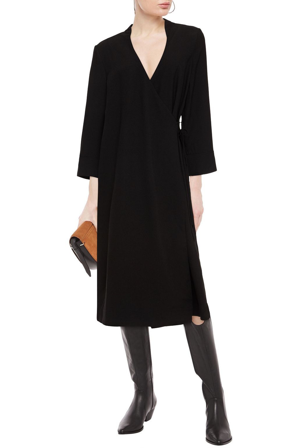 GANNI Crepe midi wrap dress