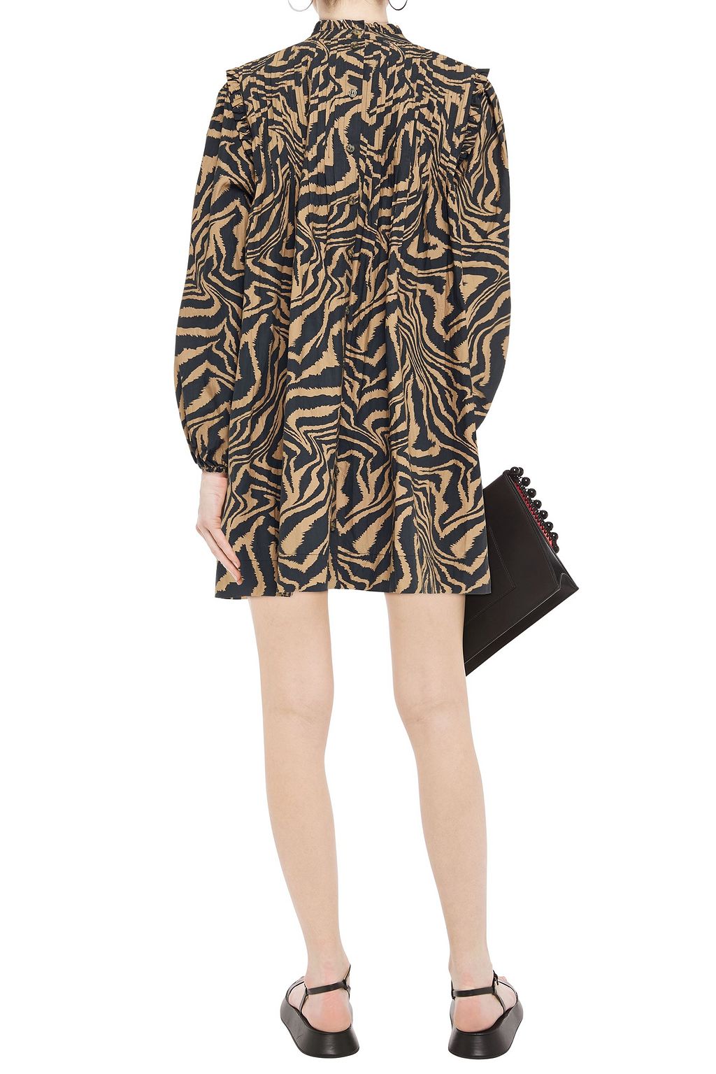 GANNI Pintucked tiger-print cotton-poplin mini dress