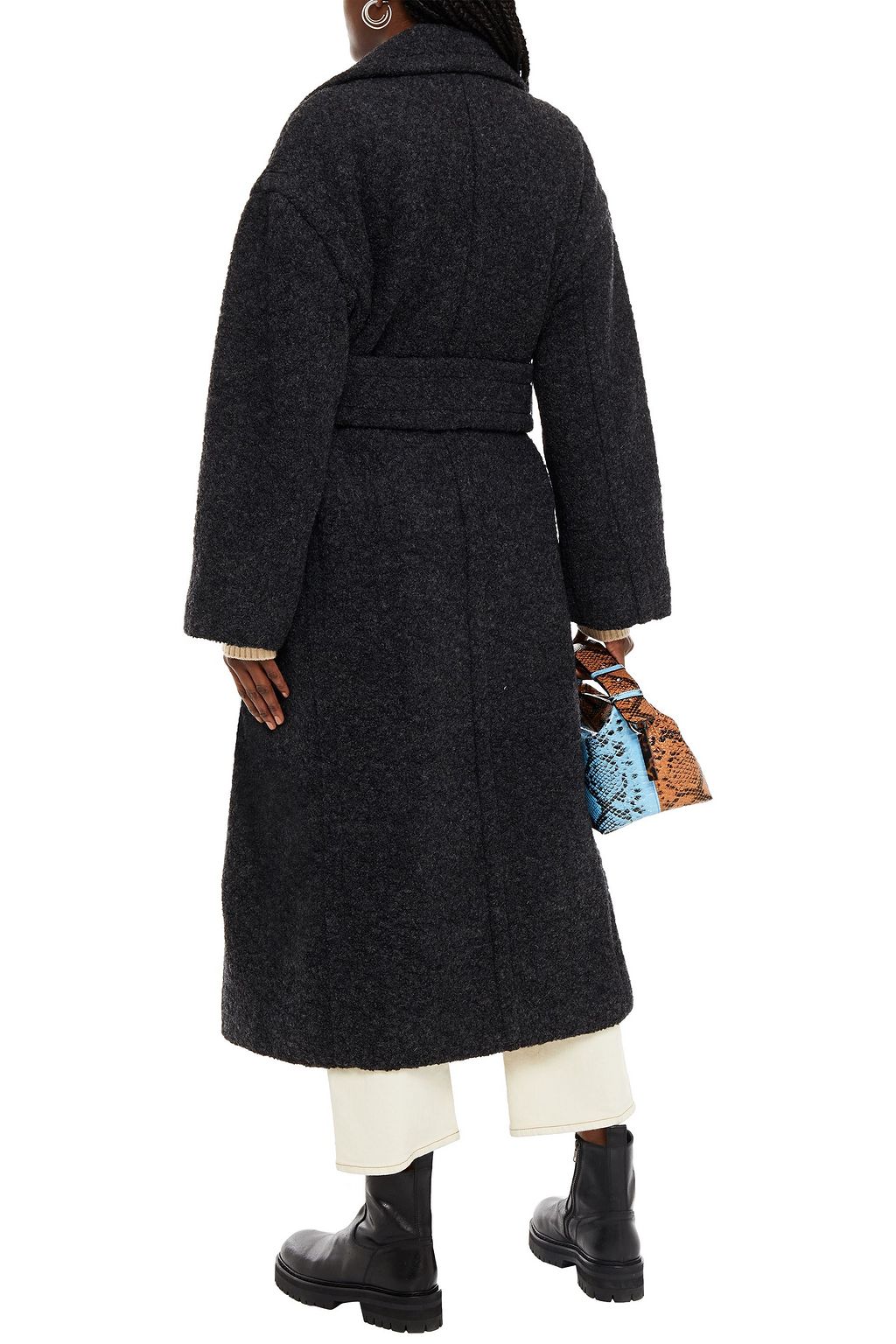 GANNI Double-breasted mélange wool-blend coat