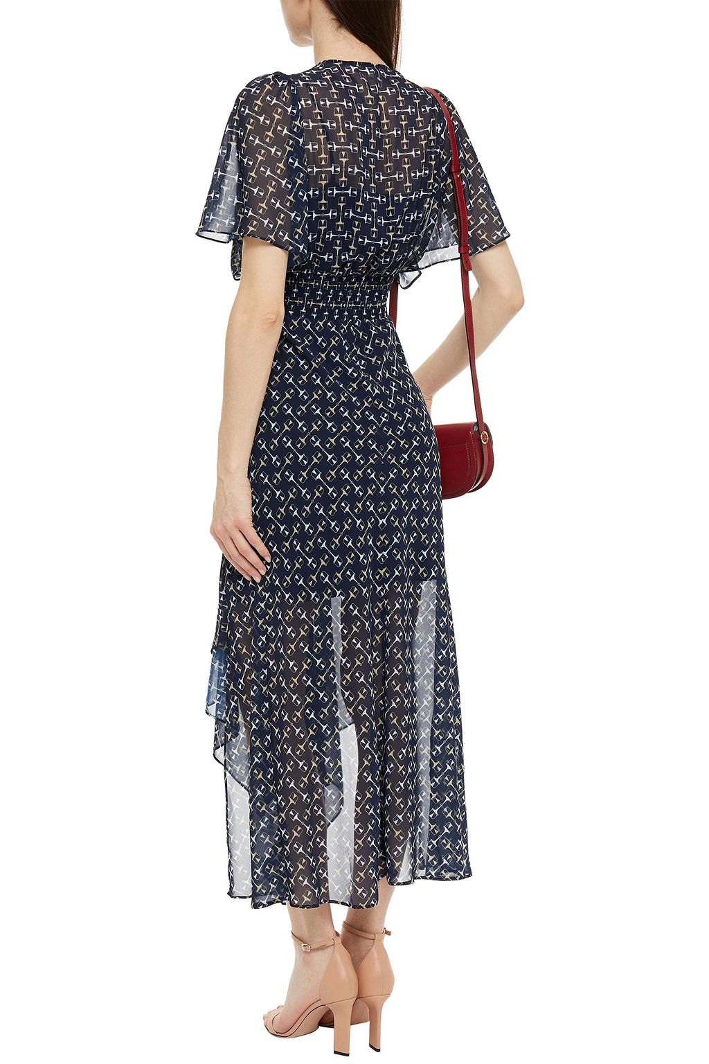 MAJE Shirred printed georgette maxi dress