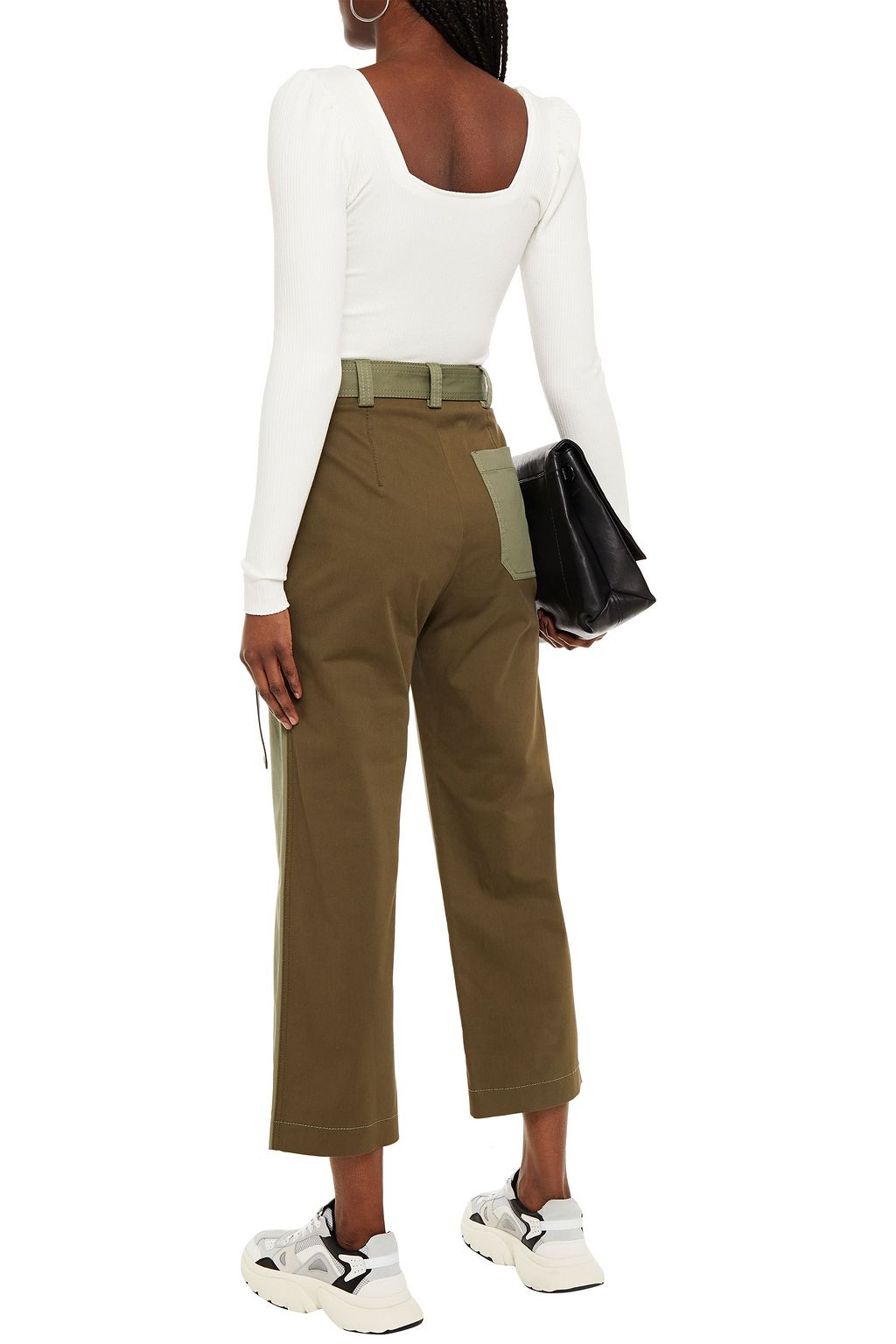 MSGM Cropped two-tone cotton-blend twill straight-leg pants