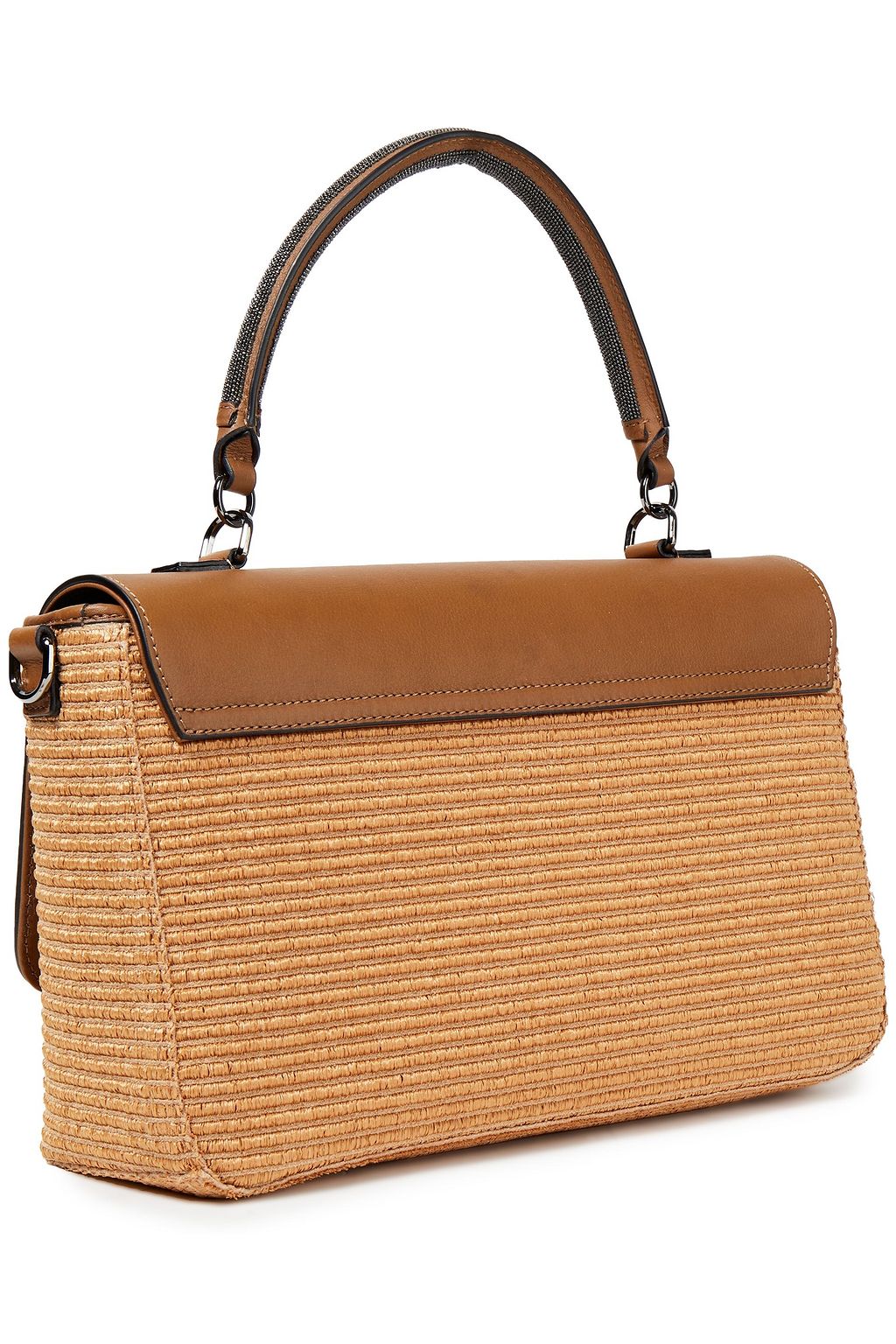 BRUNELLO CUCINELLI Leather and faux raffia tote