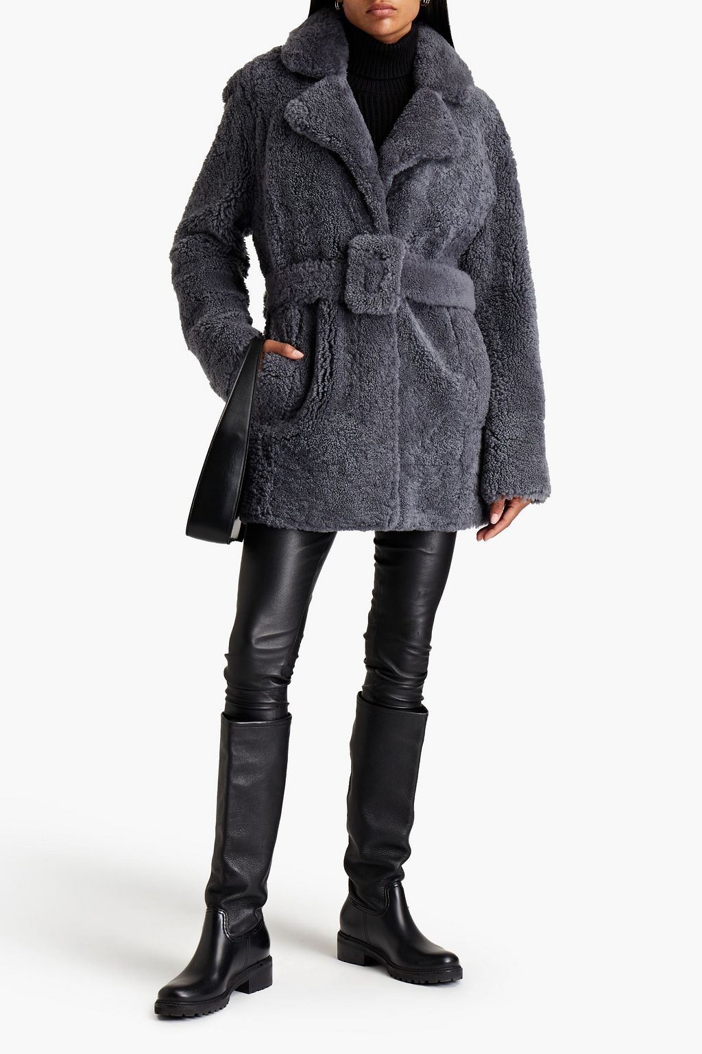JOSEPH Belted shearling coat