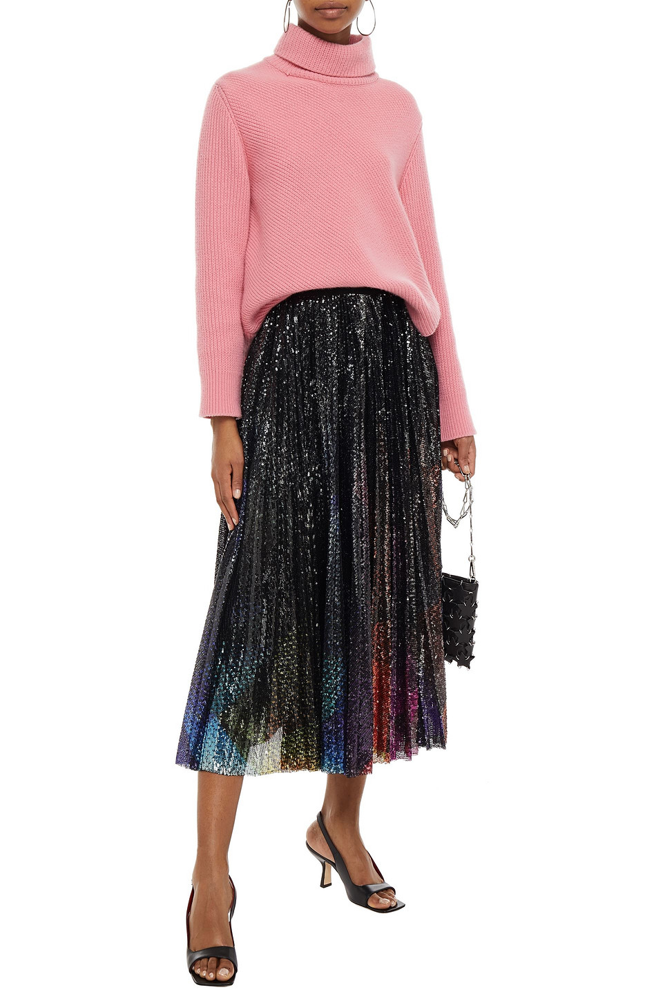 msgm pleated sequin midi skirt
