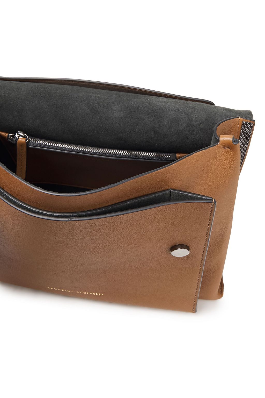 BRUNELLO CUCINELLI Bead-embellished leather shoulder tote