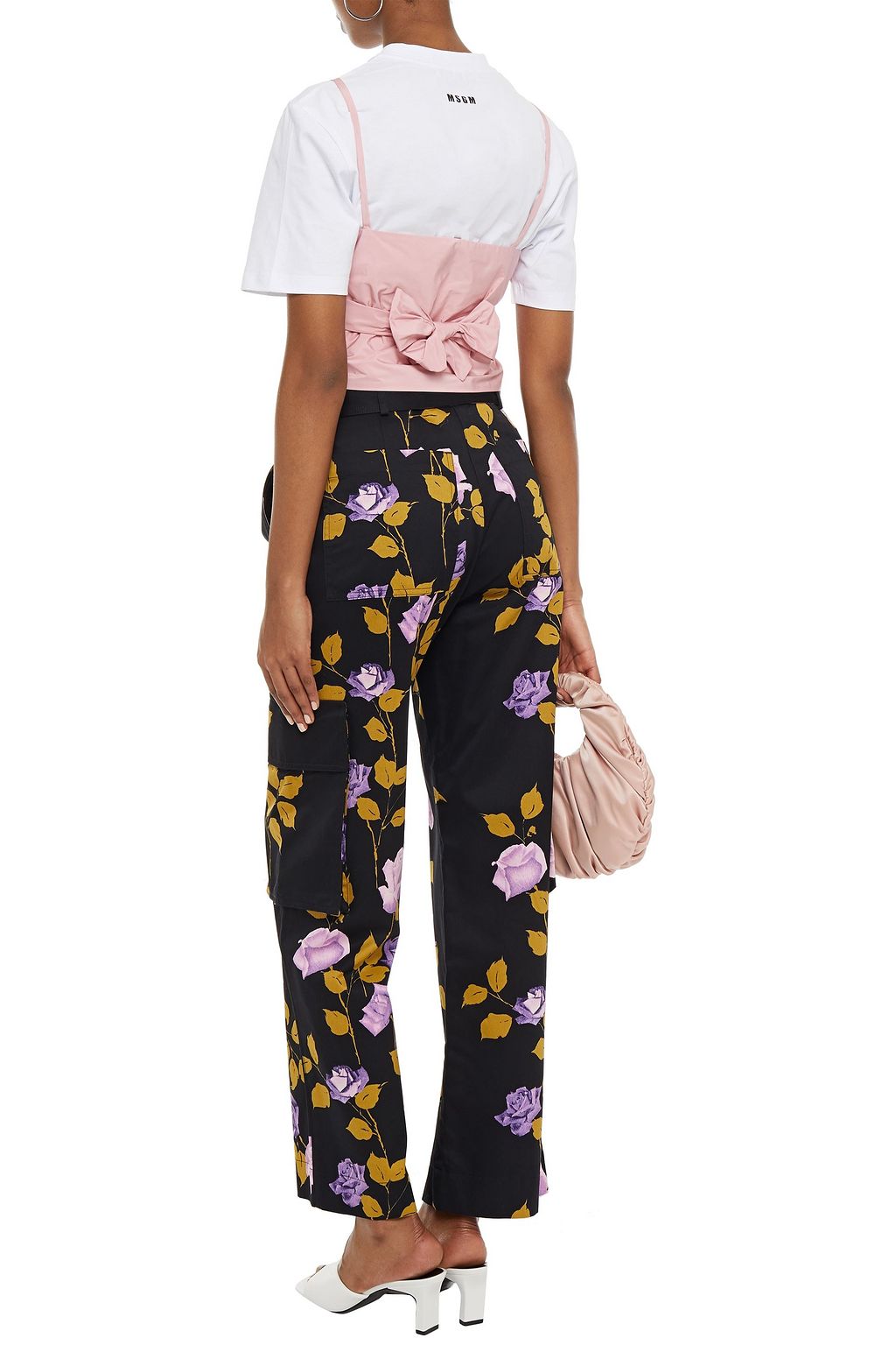 MSGM Belted floral-print cotton-twill wide-leg pants