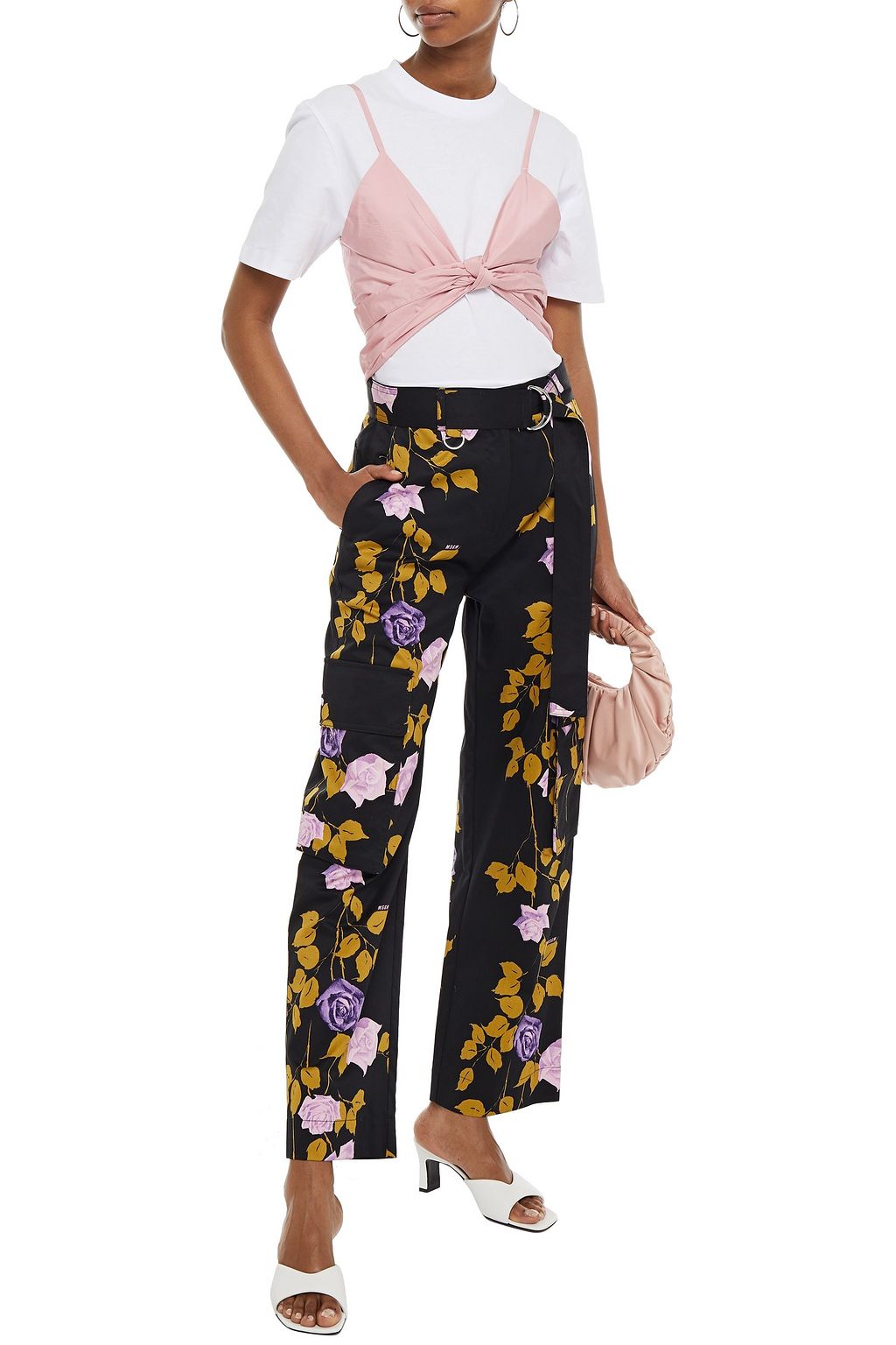 MSGM Belted floral-print cotton-twill wide-leg pants