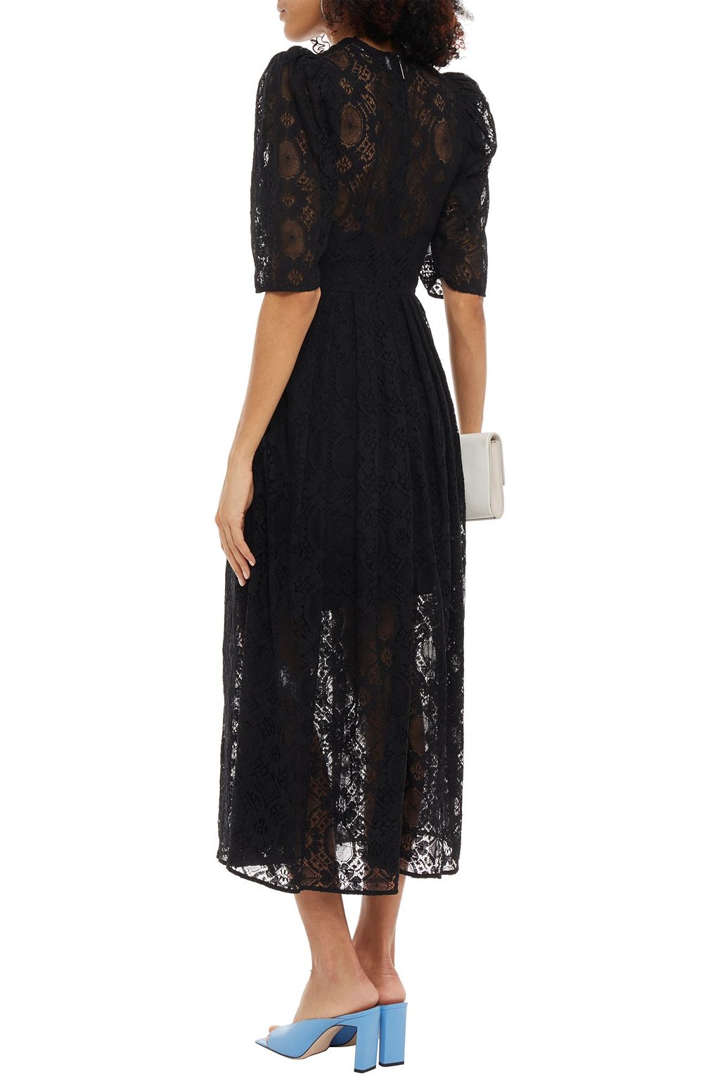MSGM Pleated cotton-blend crocheted lace midi dress