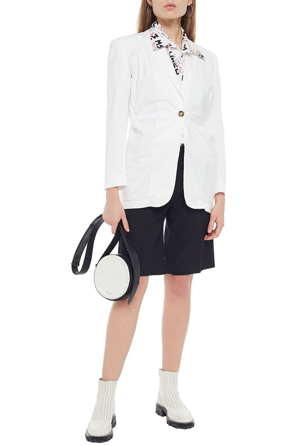 MSGM Gathered cotton-blend poplin blazer