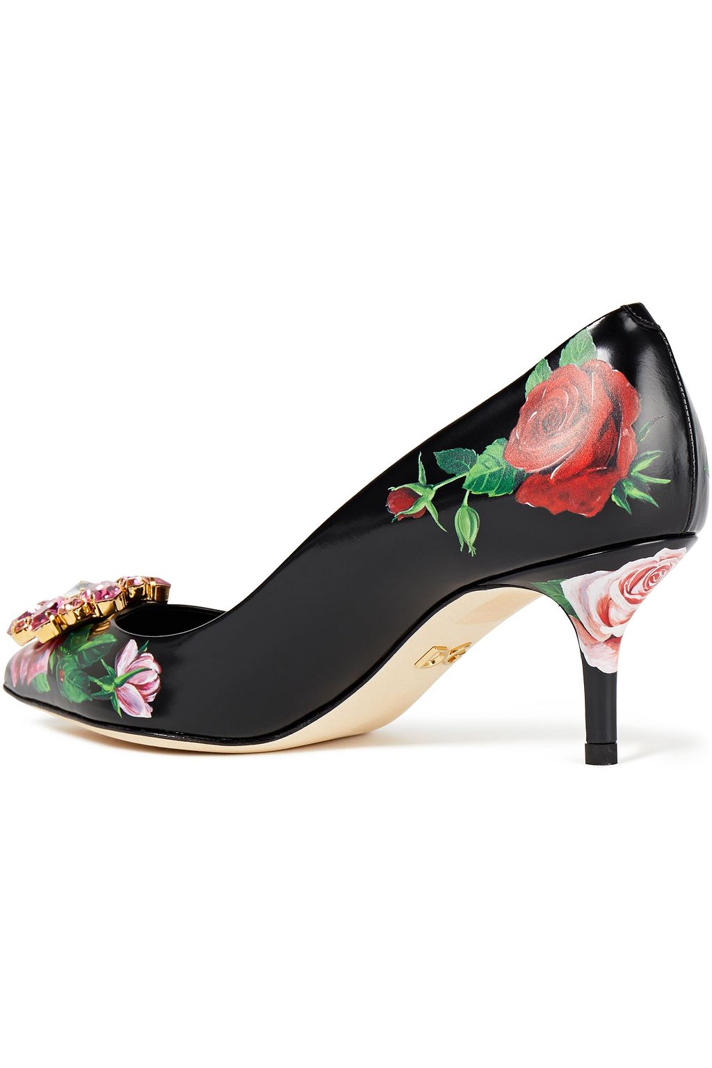 DOLCE&GABBANA Bellucci crystal-embellished floral-print leather pumps
