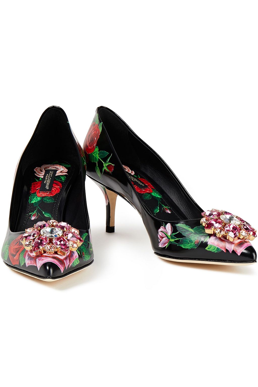 DOLCE&GABBANA Bellucci crystal-embellished floral-print leather pumps