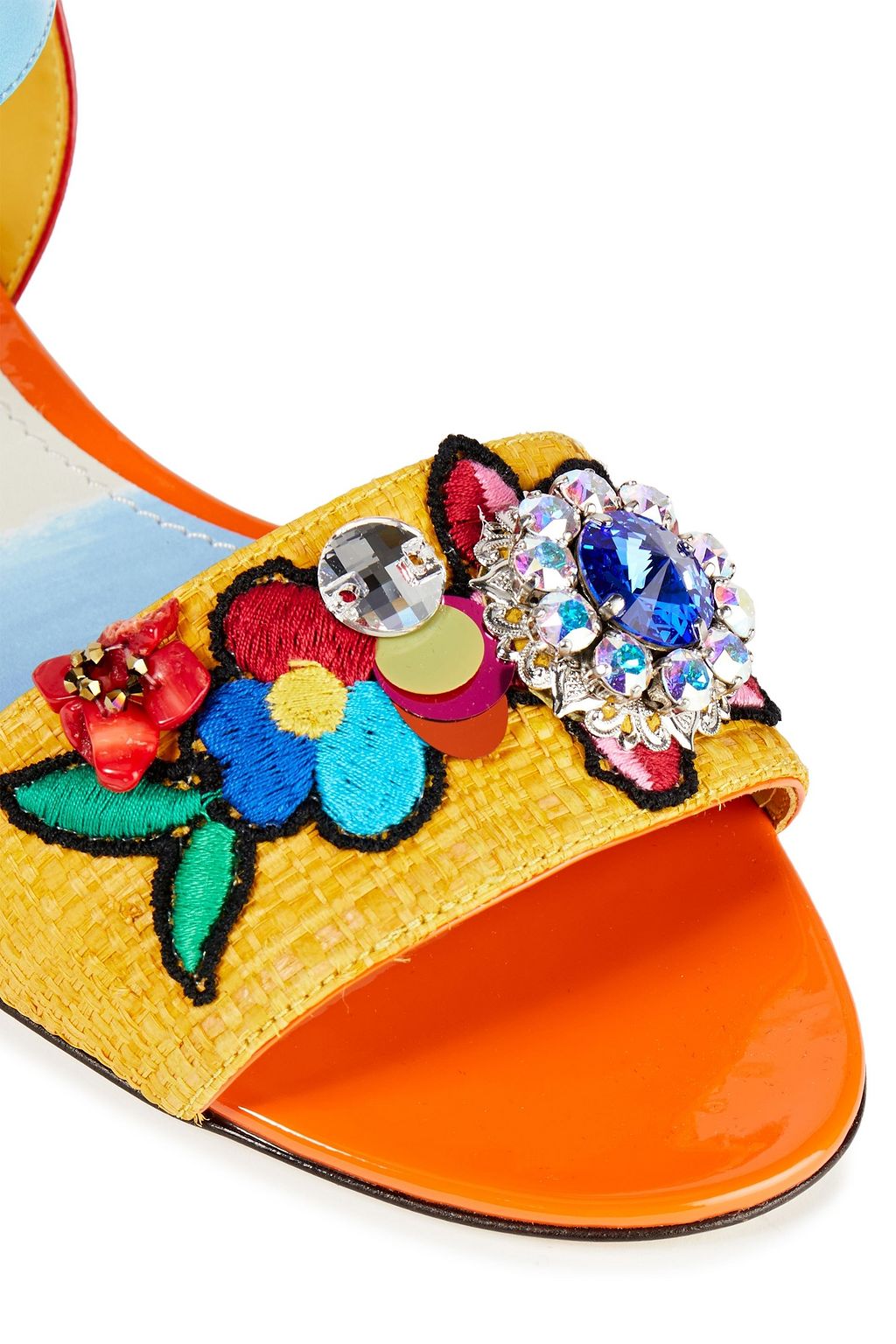 DOLCE&GABBANA Keira embellished patent-leather and woven straw sandals