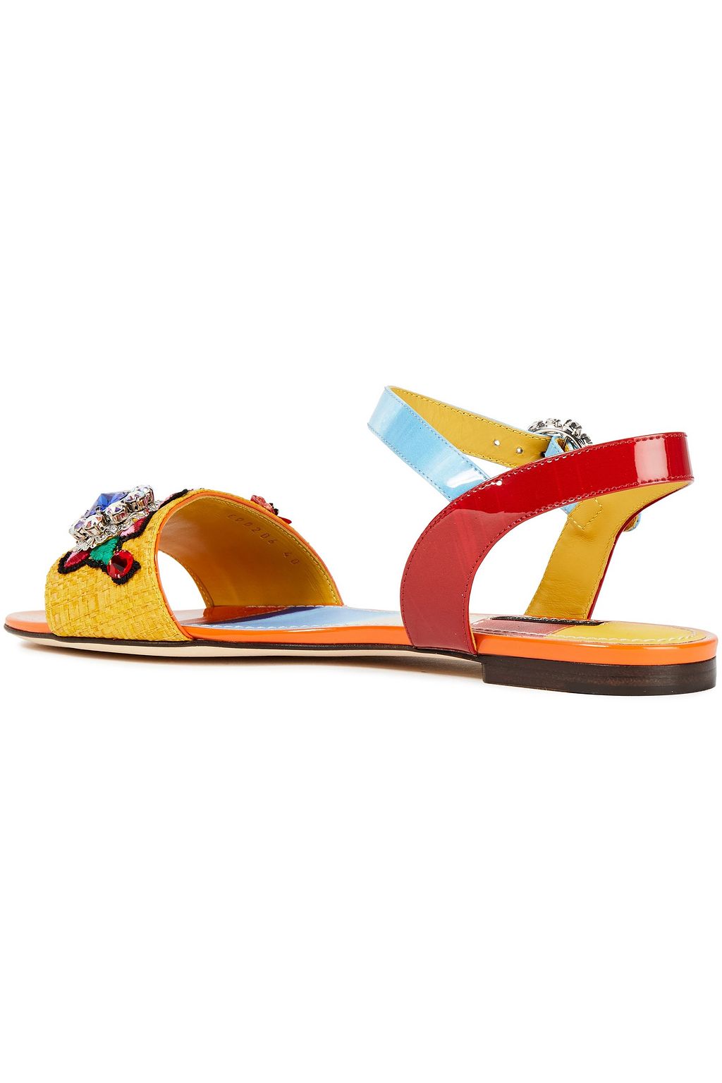 DOLCE&GABBANA Keira embellished patent-leather and woven straw sandals