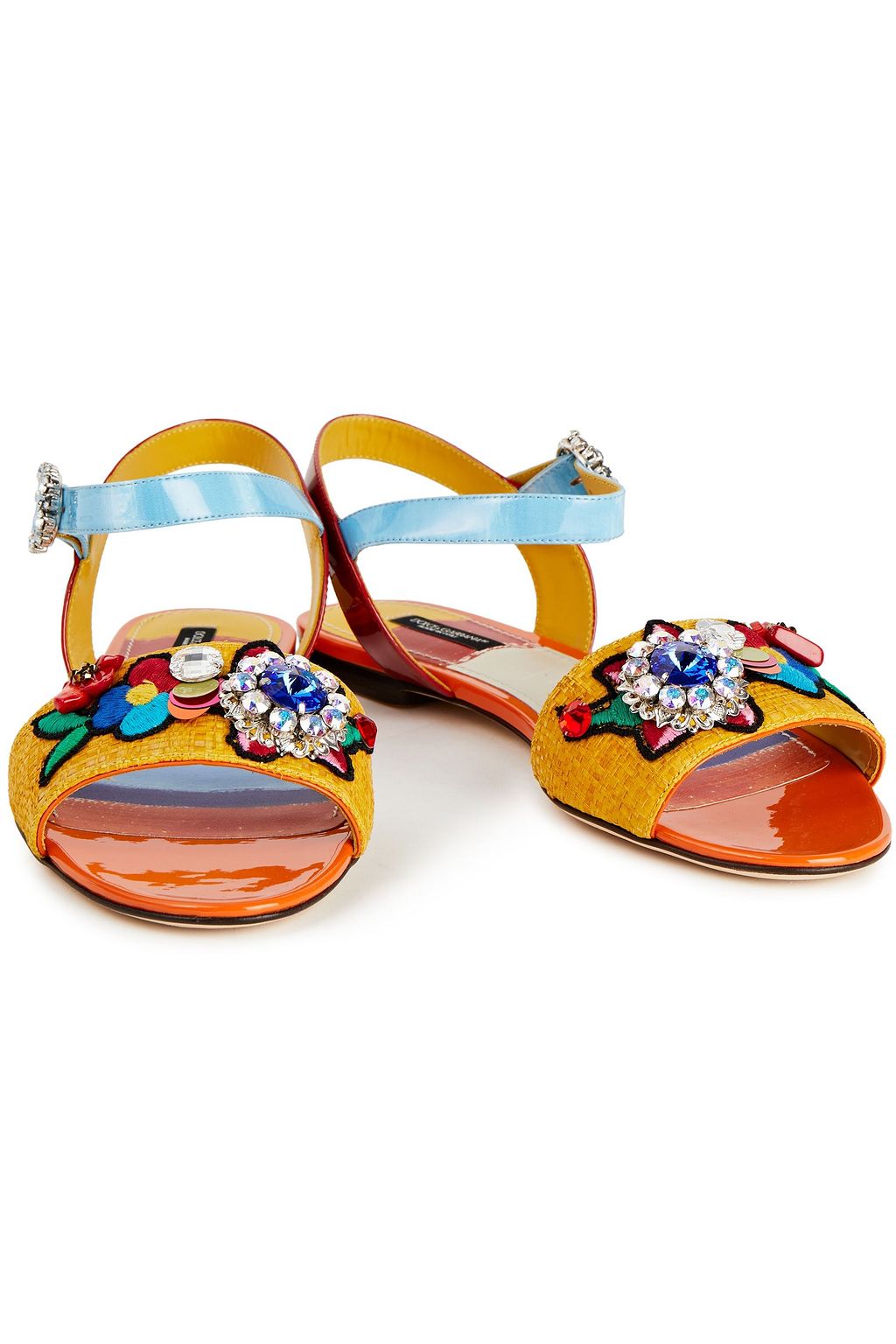 DOLCE&GABBANA Keira embellished patent-leather and woven straw sandals