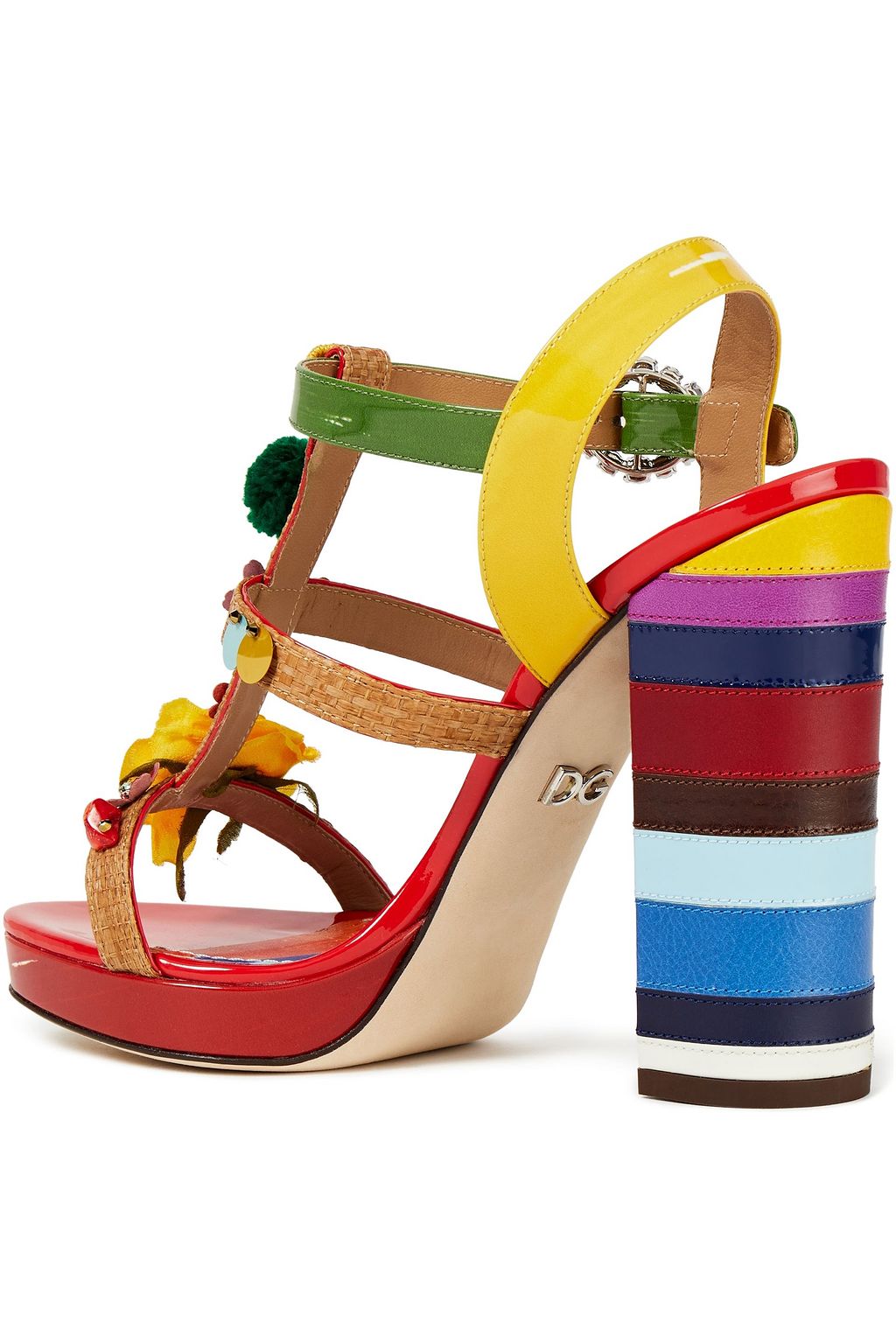 DOLCE&GABBANA Flower Patch embellished patent-leather platform sandals