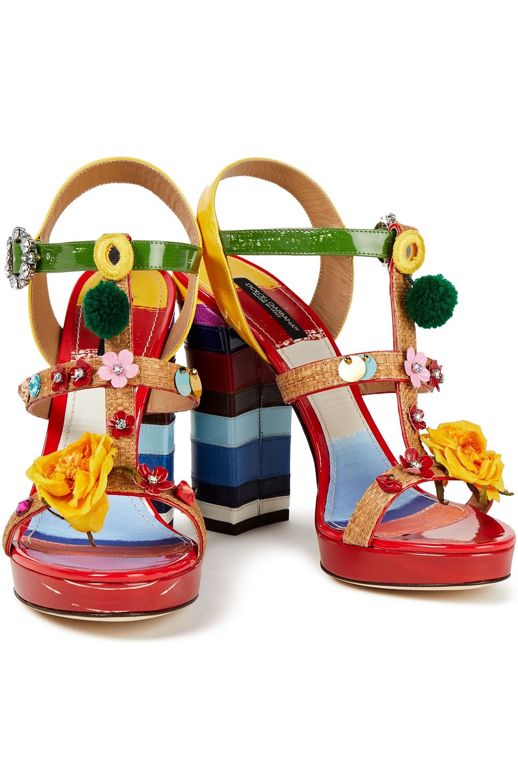 DOLCE&GABBANA Flower Patch embellished patent-leather platform sandals
