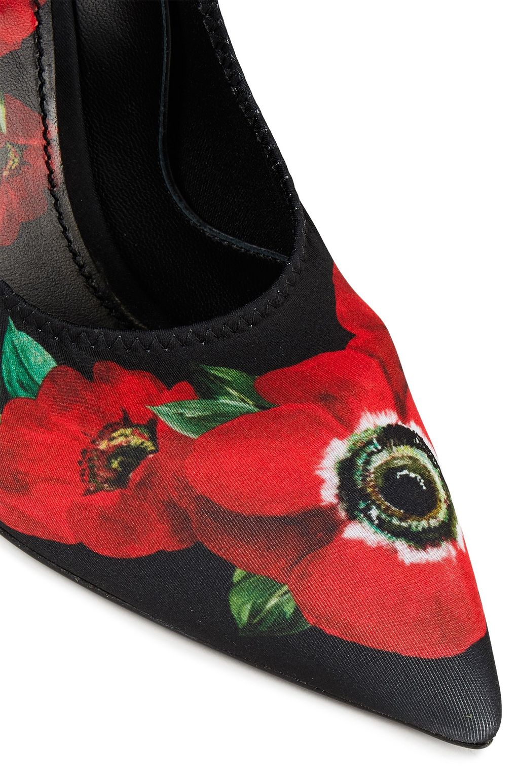 DOLCE&GABBANA Crystal-embellished floral-print stretch-jersey Mary Jane pumps