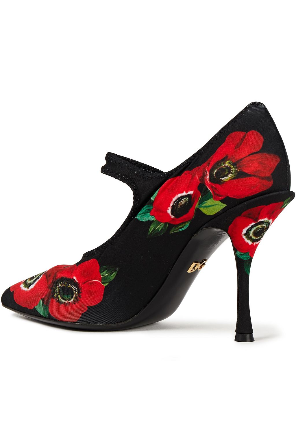 DOLCE&GABBANA Crystal-embellished floral-print stretch-jersey Mary Jane pumps