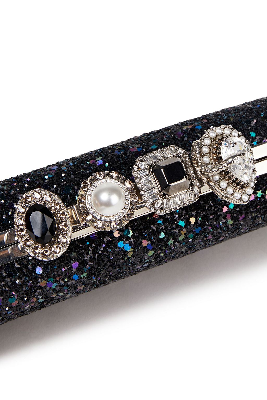 MCQUEEN Knuckle glittered satin box clutch