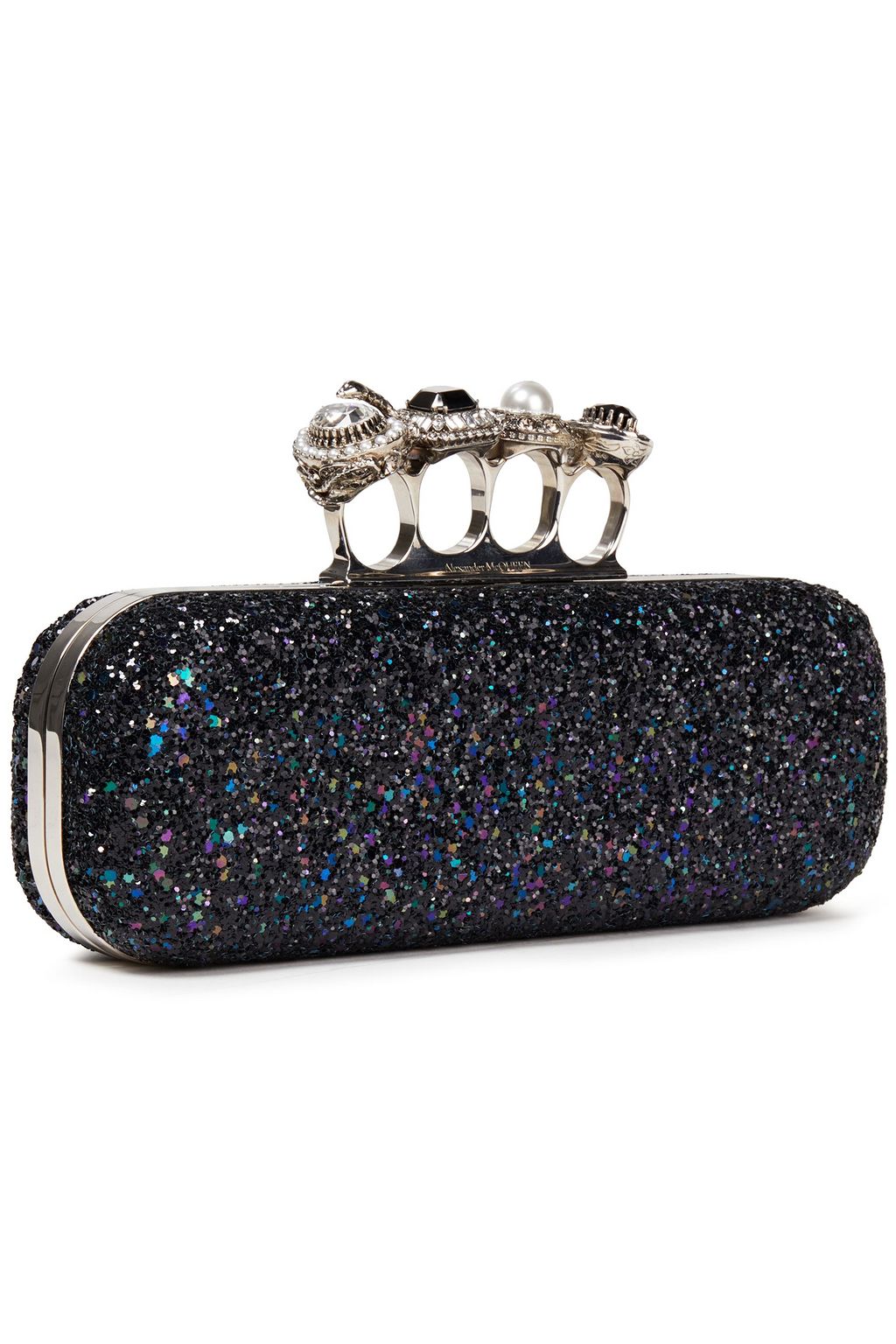 MCQUEEN Knuckle glittered satin box clutch