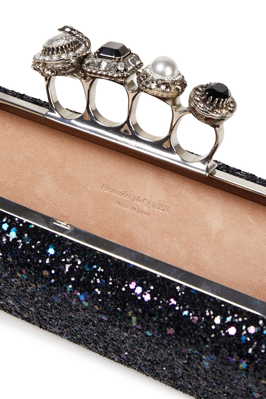MCQUEEN Knuckle glittered satin box clutch