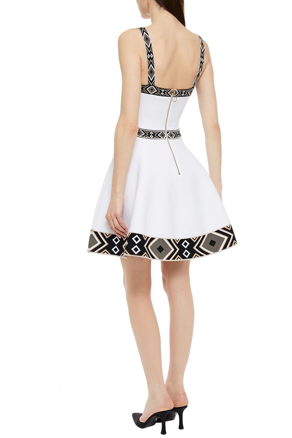 MAJE Flared jacquard-trimmed ponte mini dress