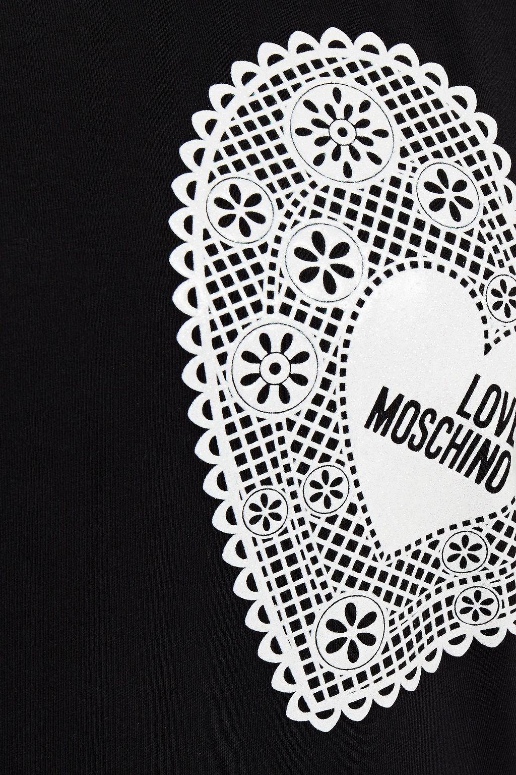 LOVE MOSCHINO Printed glittered stretch-cotton jersey T-shirt