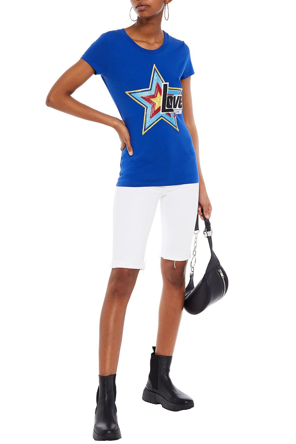 LOVE MOSCHINO Sequin-embellished printed stretch-cotton jersey T-shirt