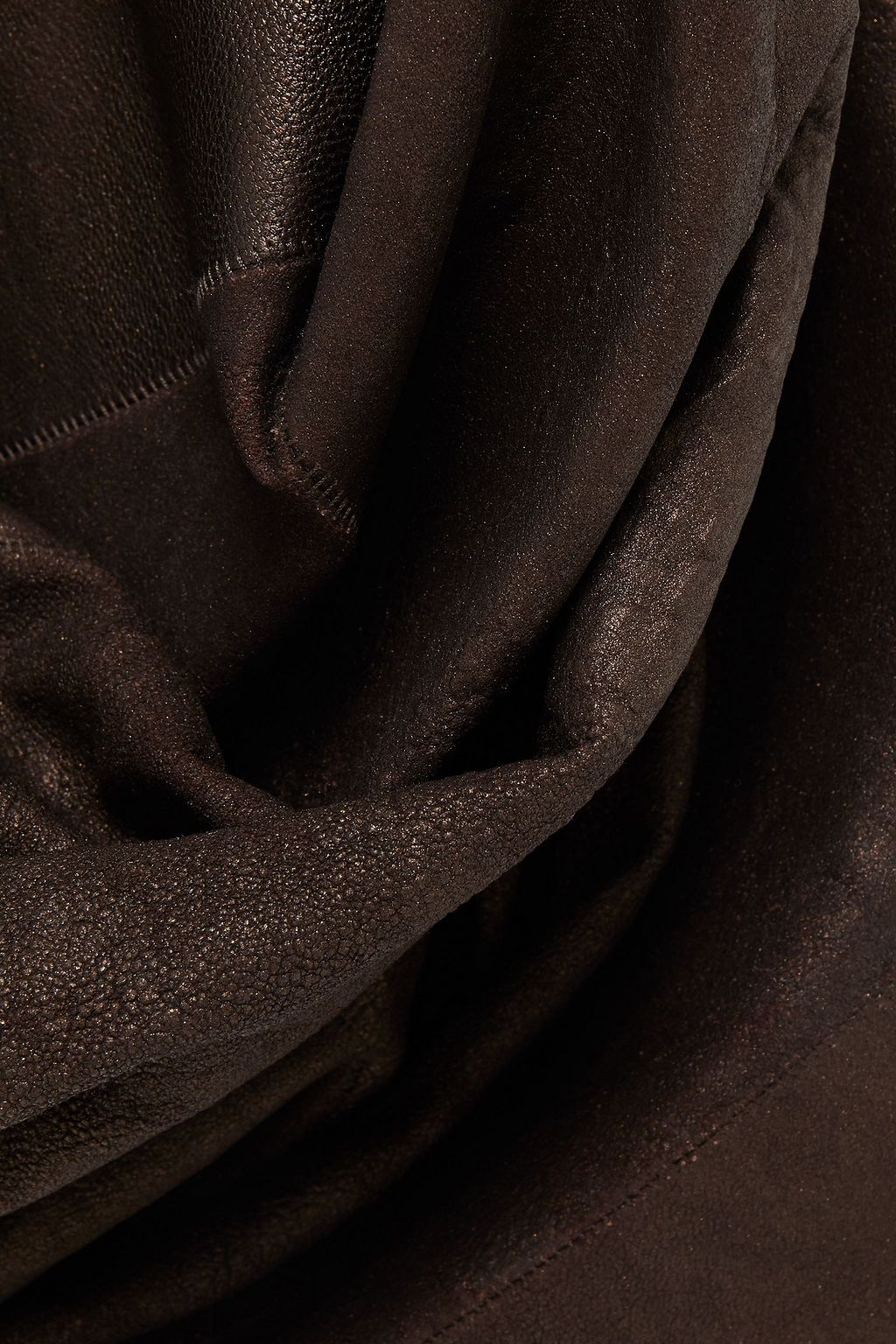 RICK OWENS Strapless draped metallic textured-leather midi dress