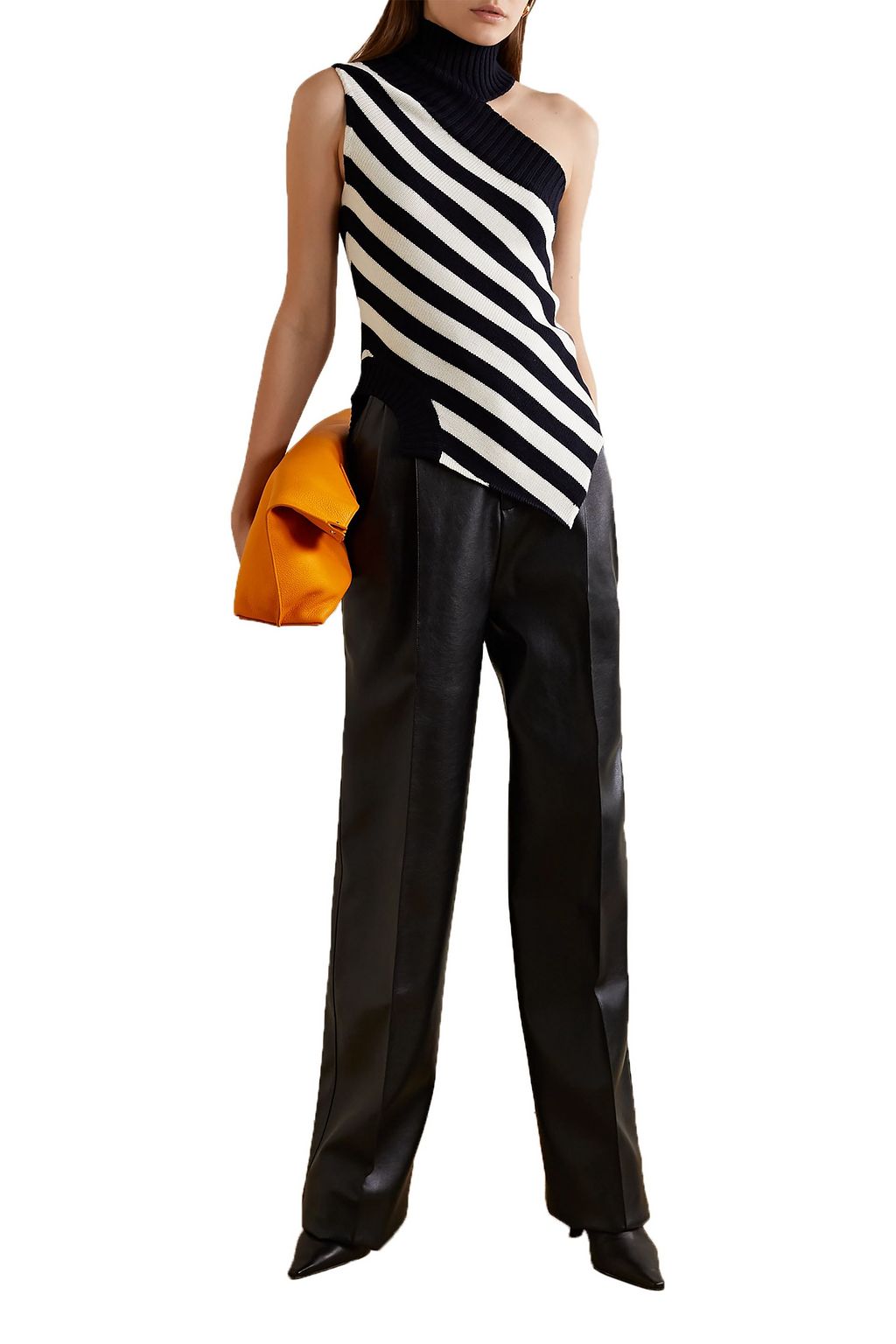 MONSE One-shoulder striped merino wool turtleneck sweater