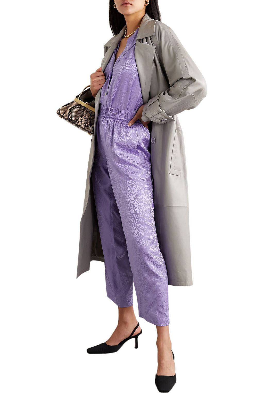LES RÊVERIES Silk-satin jacquard straight-leg pants