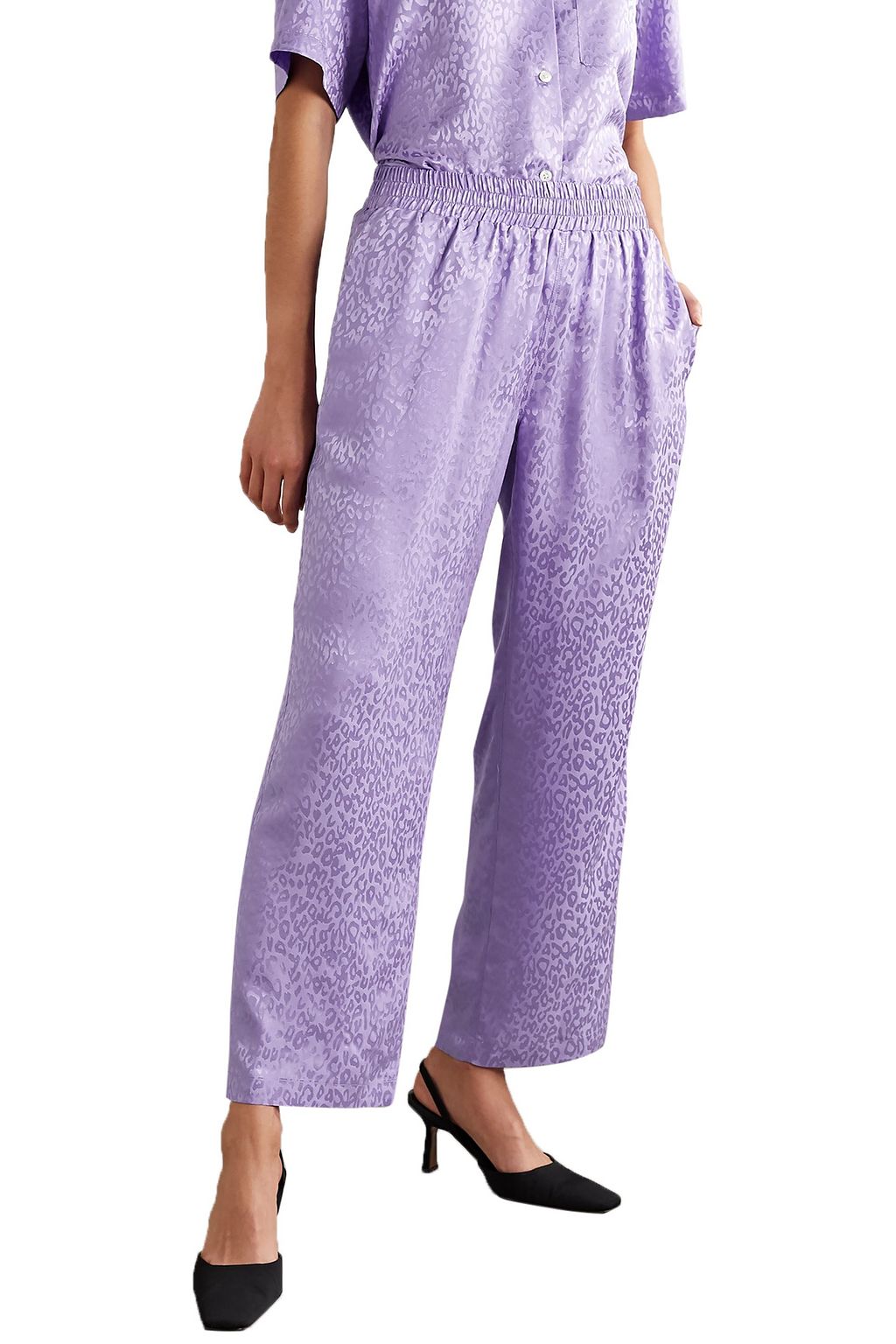 LES RÊVERIES Silk-satin jacquard straight-leg pants