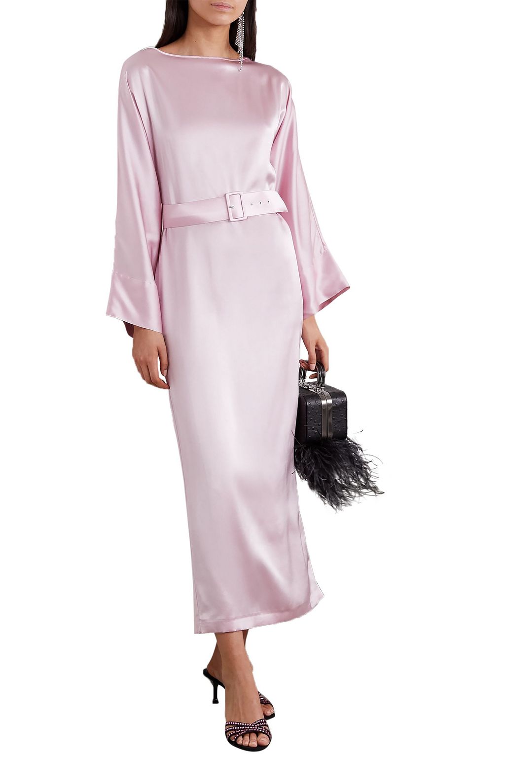 BERNADETTE Jackie belted silk-satin midi dress